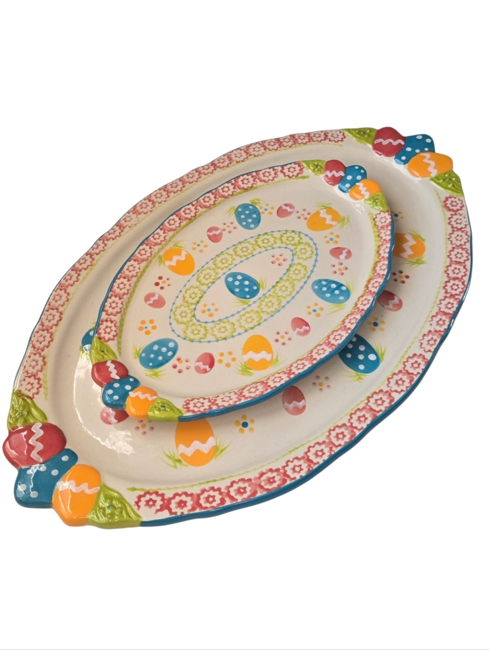 Set Of 2 Temptations Old World Egg Hunt Nesting Serving Platters
